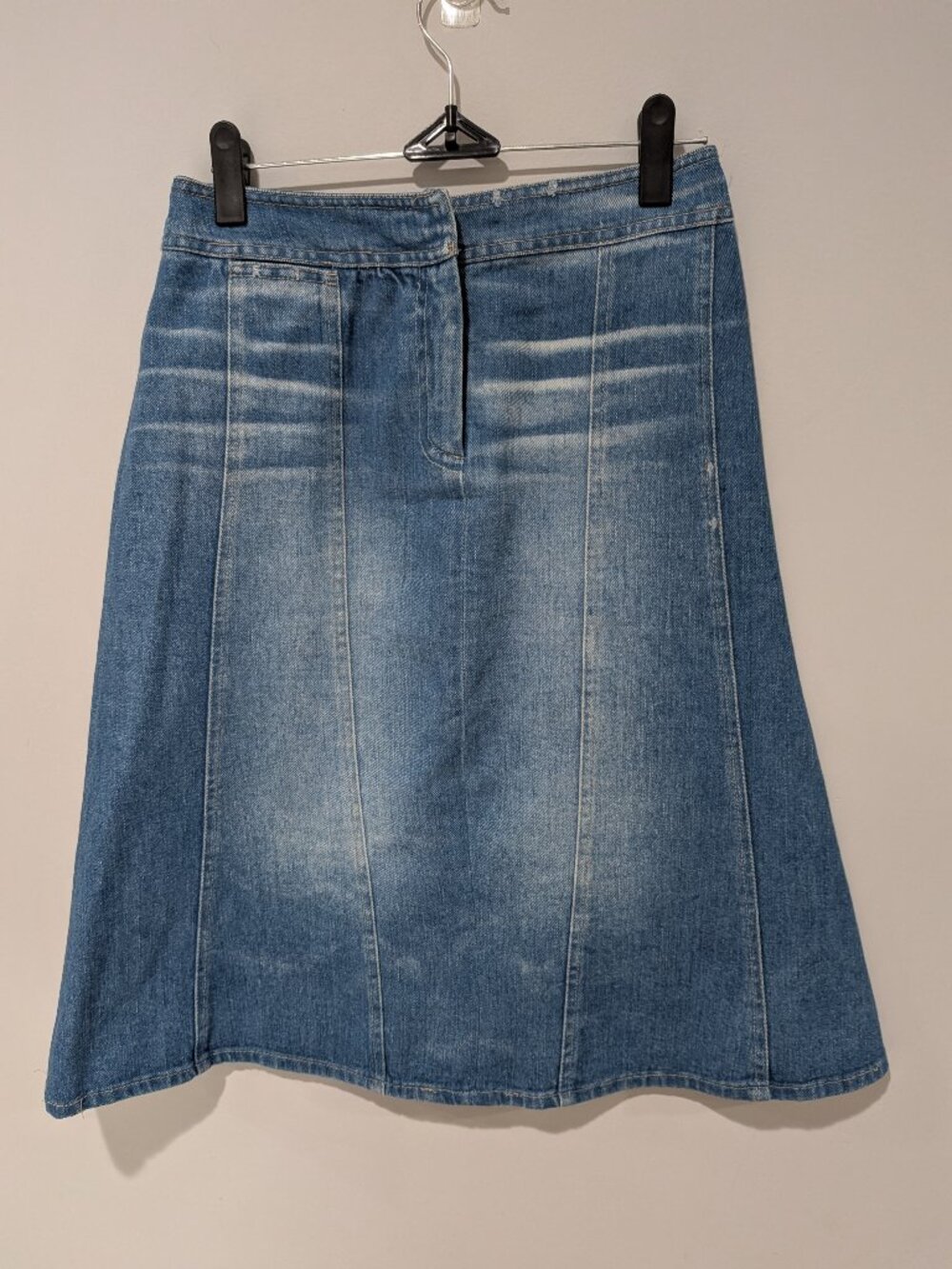 Patrizia Pepe Firenze Blue Denim Paneled A-Line Midi Skirt Made in Italy Size 40